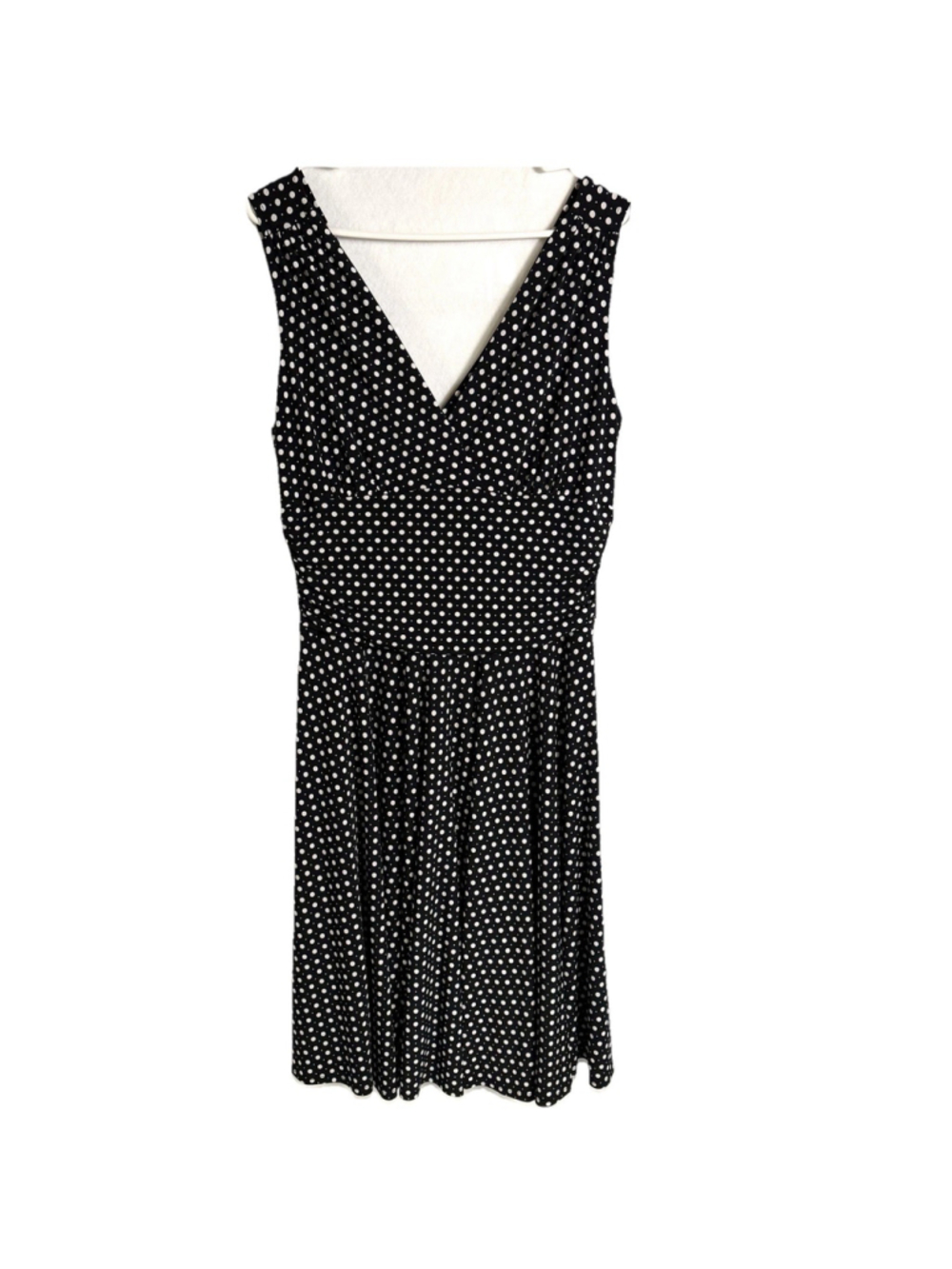 Vintage Polka Dot Empire Waist Midi Dress Womens 10 Black Sleeveless Retro Pinup
